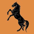 Black silhouette horse on orange background, isolated image drawing Royalty Free Stock Photo